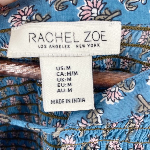 Rachel Zoe Blue Pink Floral Print Long Sleeve Smocked Peasant Blouse Size Medium - Picture 4 of 10